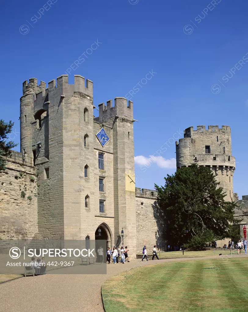 People in front of the Warwick Castle, Warwick, Warwickshire, England