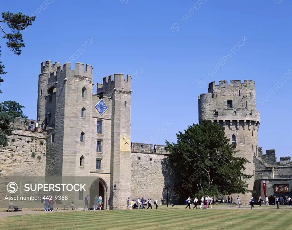 People in front of the Warwick Castle, Warwick, Warwickshire, England