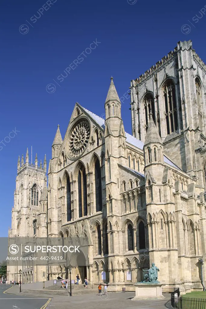 Low angle view of the York Minster Cathedral, York, North Yorkshire, England