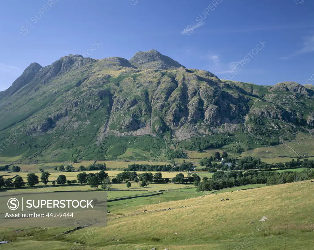 Panoramic view of a landscape, Langdale Pikes, Lake District, Cumbria, England