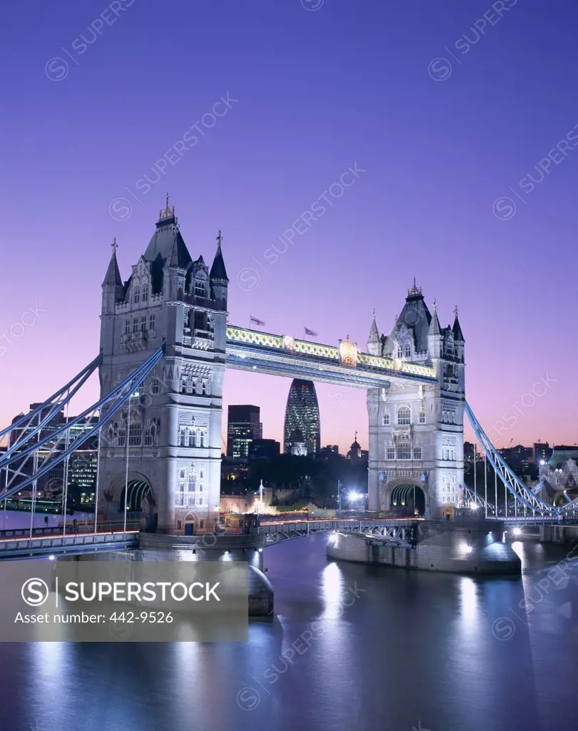 High angle view of the Tower Bridge on Thames River, London, England