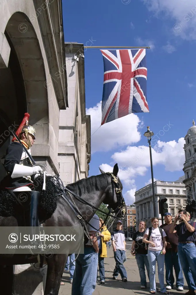Low angle view of a horse guard, London, England
