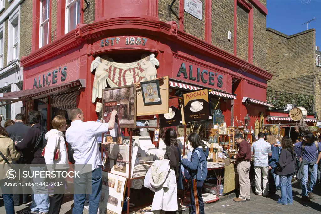 People at Portobello Road Antique Market, London, England