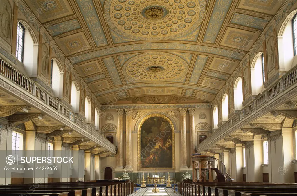 Interior of a church, Old Royal Naval College, Greenwich, London, England