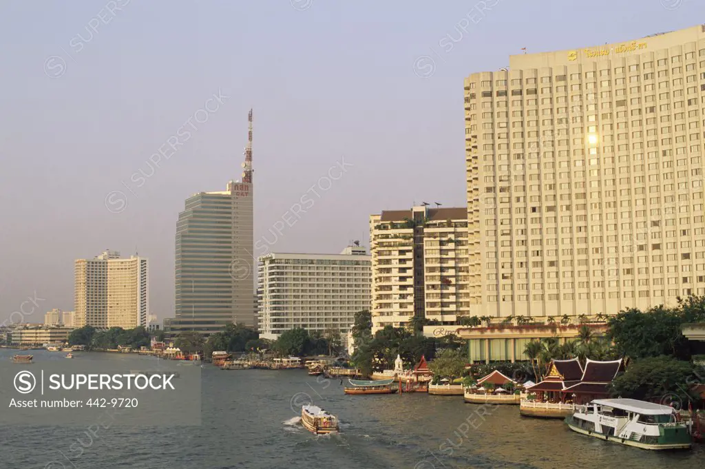 Buildings on the waterfront, Chao Phraya River, Bangkok, Thailand