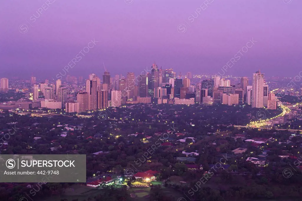 Aerial view of a city at dusk, Makati, Manila, Philippines
