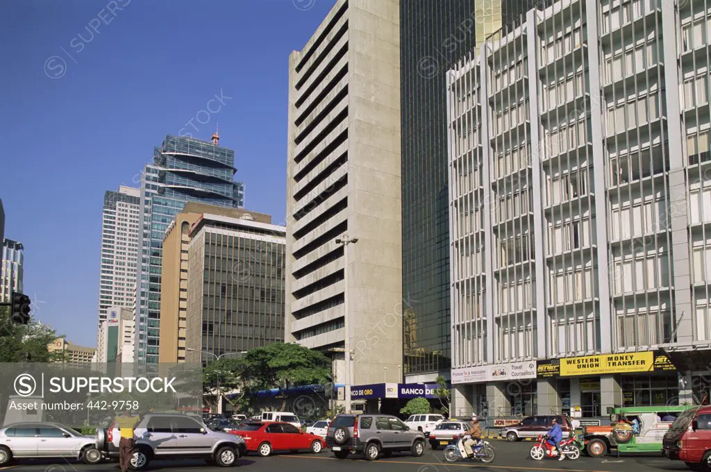Low angle view of buildings in a city, Makati, Manila, Philippines
