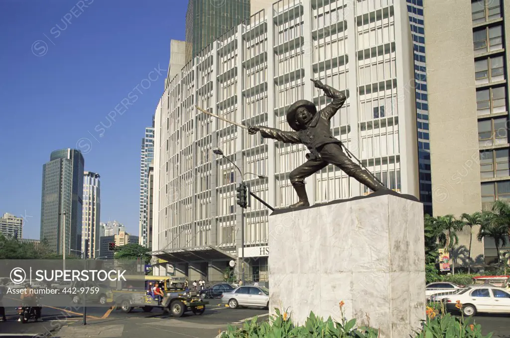 Low angle view of a statue in front of a building, Makati, Manila, Philippines