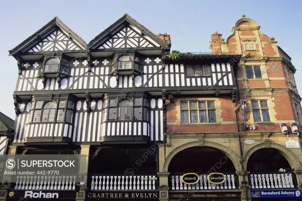 Low angle view of buildings, Chester, England