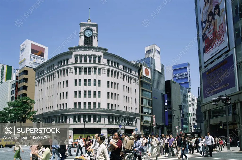 Group of people walking on a road, Wako Department Store, Tokyo, Japan