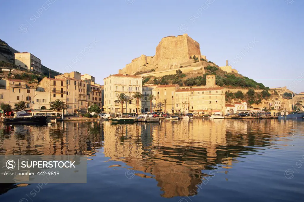 Reflection of buildings in water, Bonifacio, Corsica, France