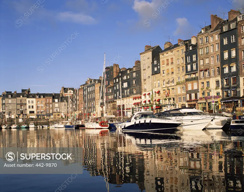 Boats moored in a harbor, Honfleur, Normandy, France