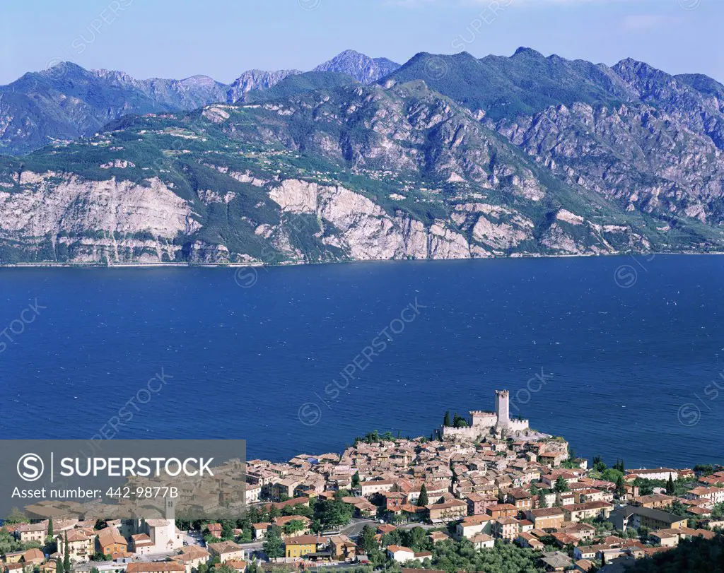 Aerial view of buildings, Lake Garda, Malcesine, Italy