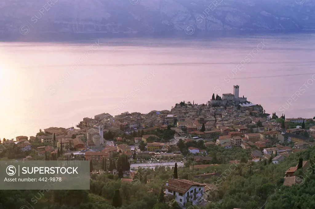 High angle view of buildings, Lake Garda, Malcesine, Italy