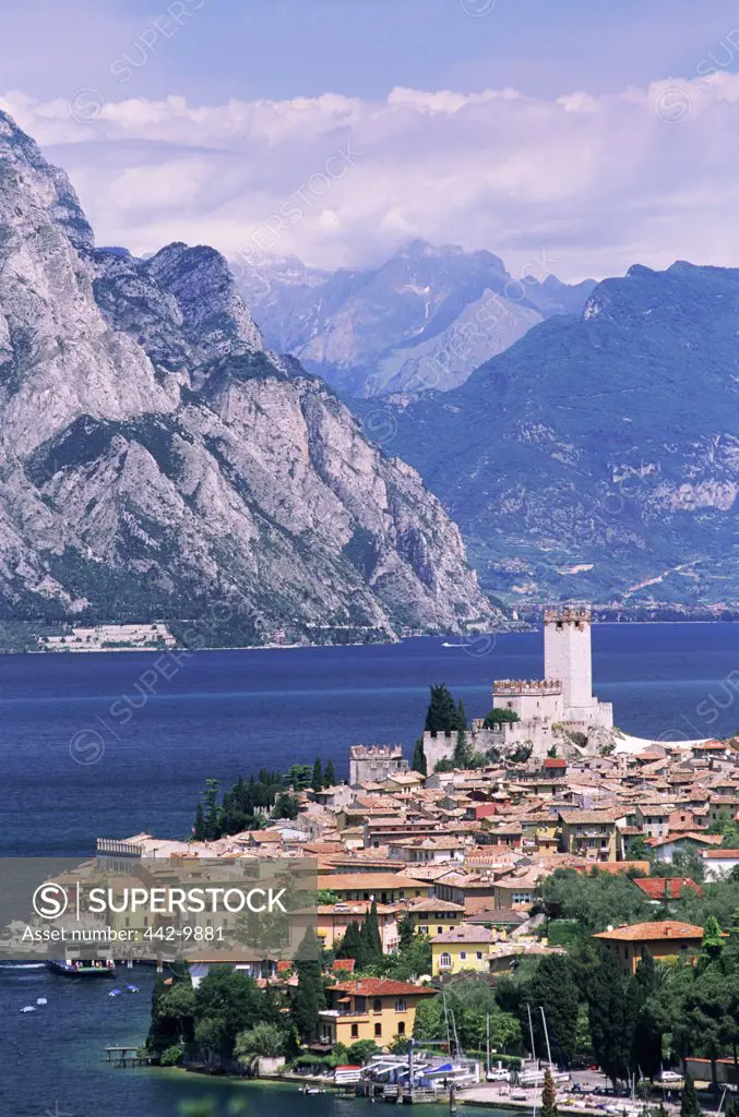 High angle view of buildings, Lake Garda, Malcesine, Italy
