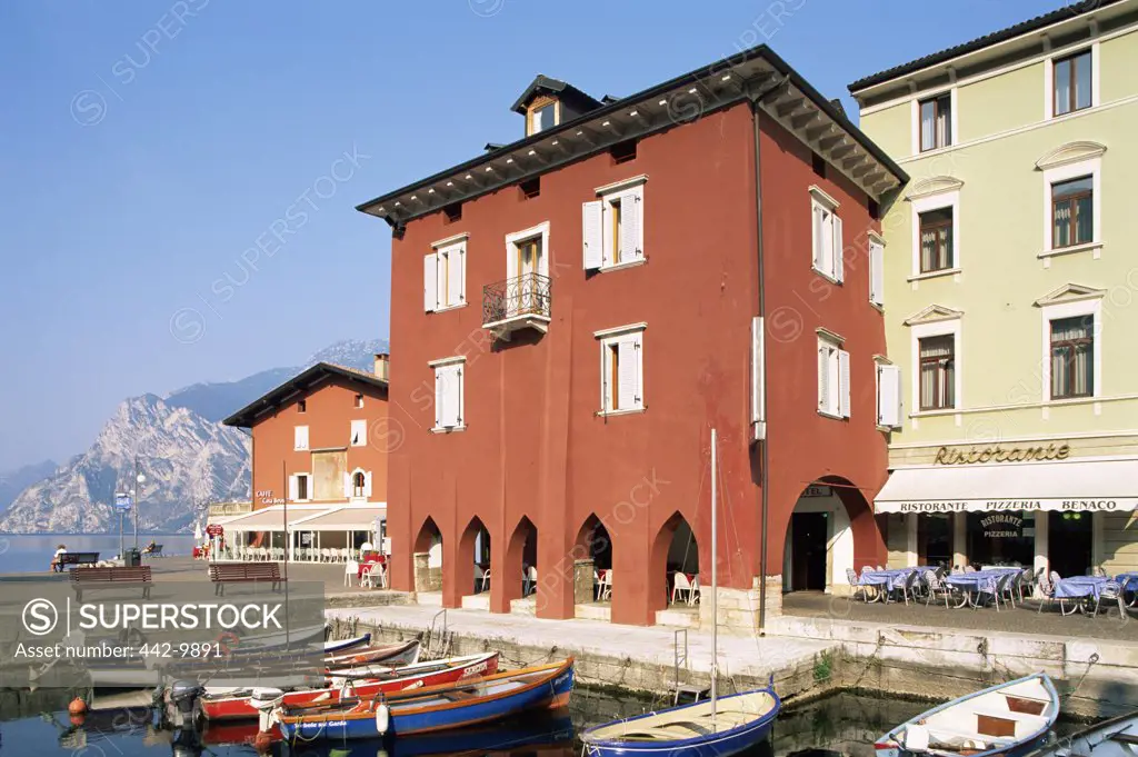 Buildings on the waterfront, Lake Garda, Torbole, Lombardy, Italy