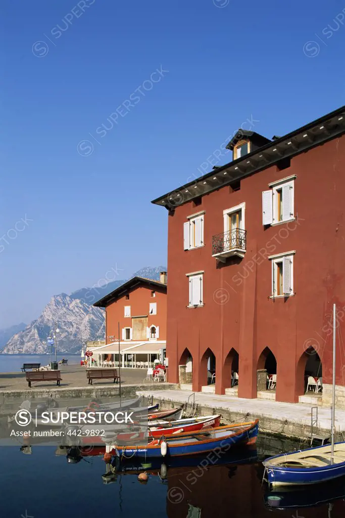 Buildings on the waterfront, Lake Garda, Torbole, Lombardy, Italy