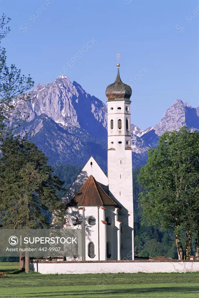 Facade of a church, St. Coloman's Church, Schwangau, Bavaria, Germany