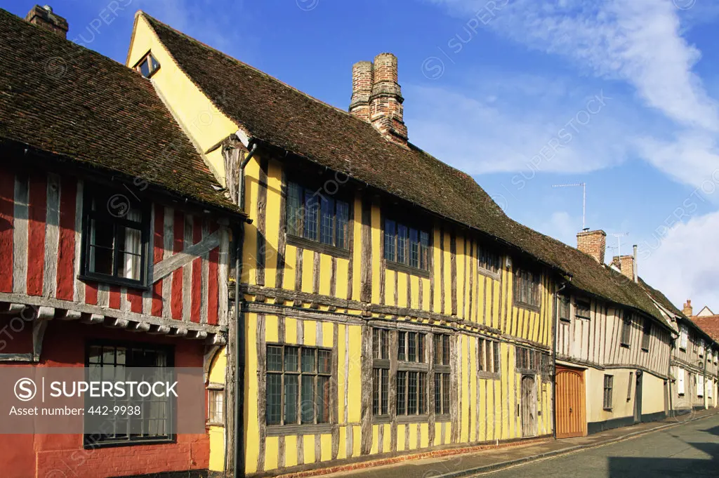 Cottages in a row in a village, Lavenham, Suffolk, England