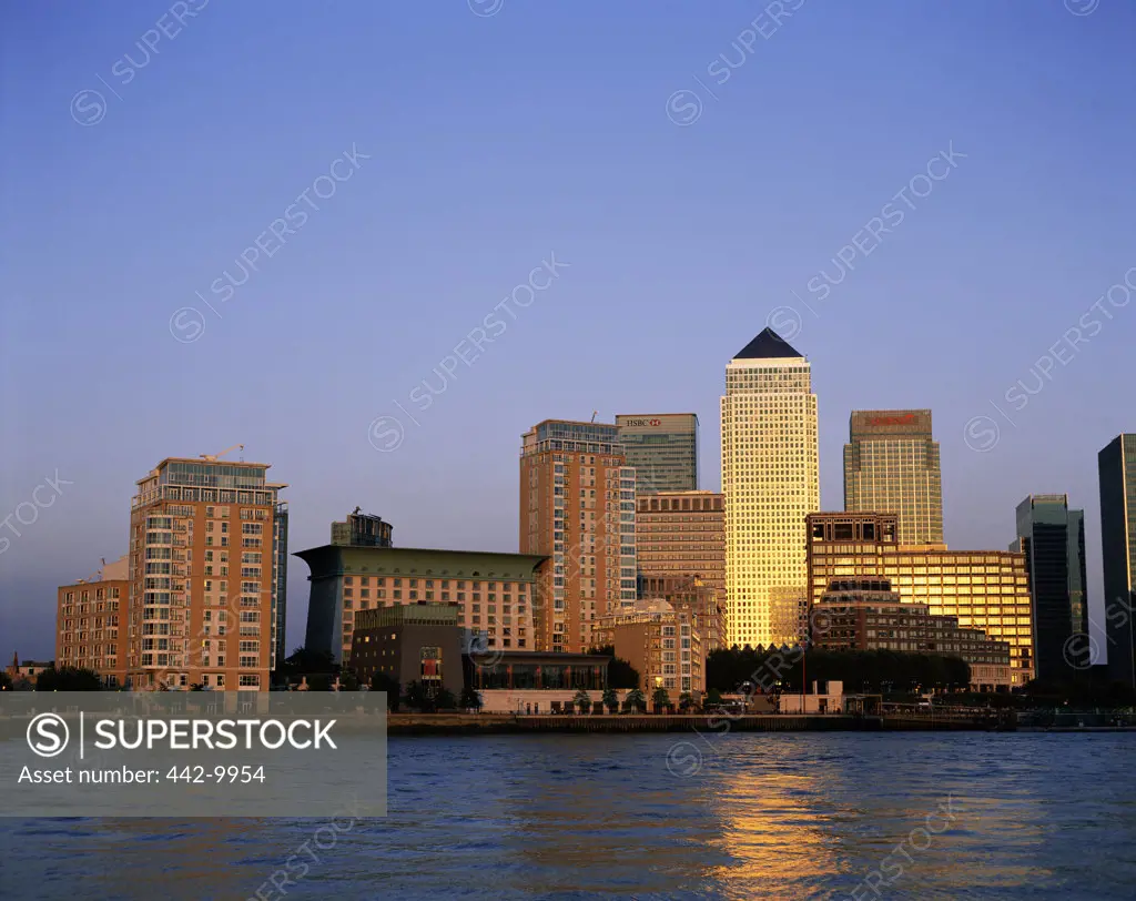 Buildings on the waterfront, Canary Wharf, London, England