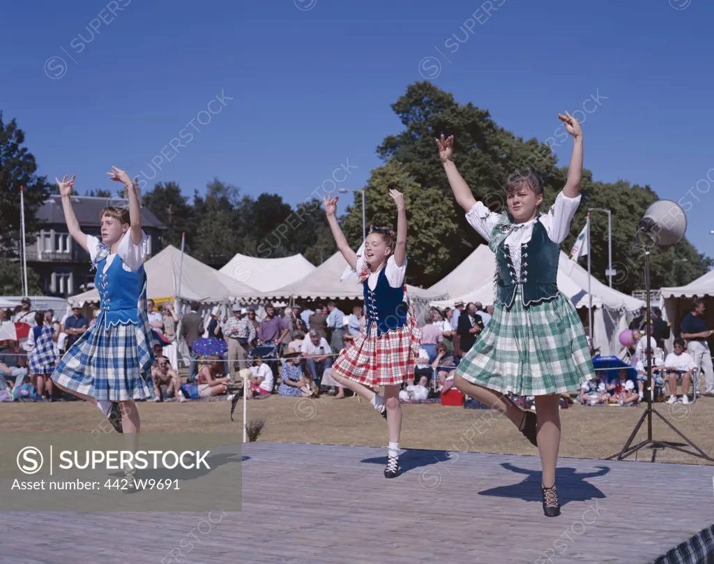 Group of teenage girls Highland dancing, Highland Games, Highlands, Scotland