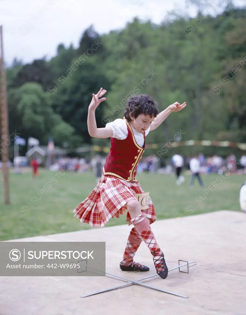 Girl Highland dancing, Highland Games, Highlands, Scotland
