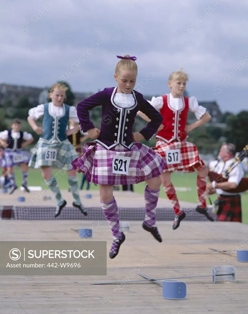 Group of girls Highland dancing, Highland Games, Highlands, Scotland