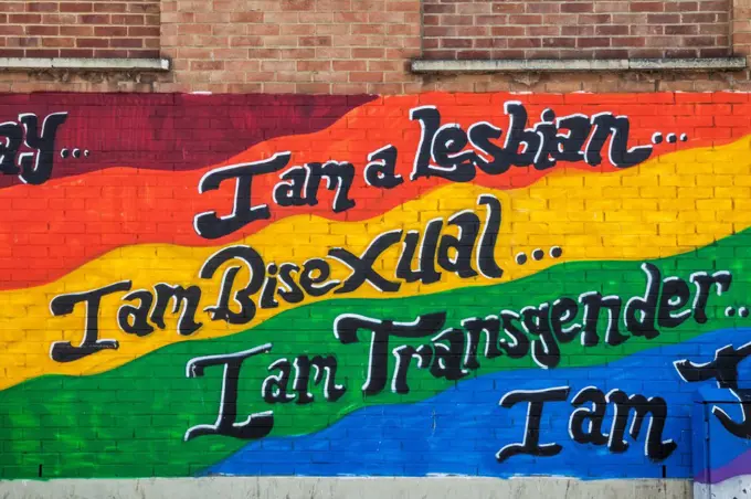 Mural on the wall around Brighton and Hove during Gay Pride, Kemp Town, Brighton, East Sussex, England