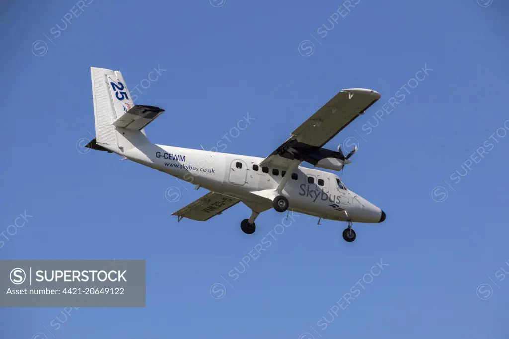 Isle of Scilly Skybus De Havilland Canada DHC-6 Twin Otter Series 310. This is the plane that bird watching visitors to The Scilly Island use.