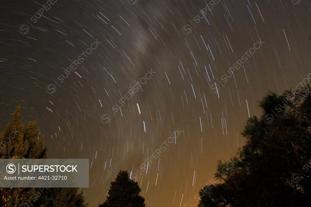 Night sky with star trails, England