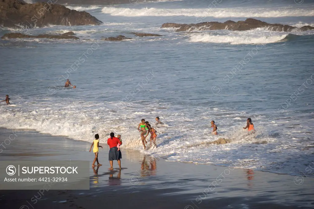 Local people playing in surf, Second Beach, Port St. Johns, 'Wild Coast', Eastern Cape (Transkei), South Africa