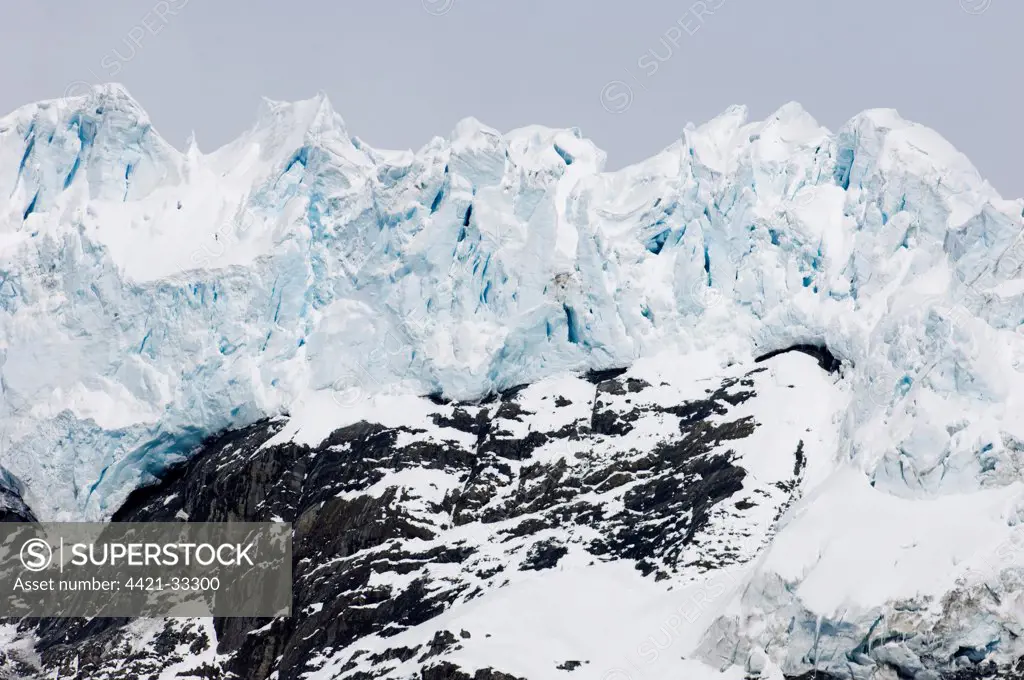 View of hanging glacier, Bertrab Glacier, Gold Harbour, South Georgia, november