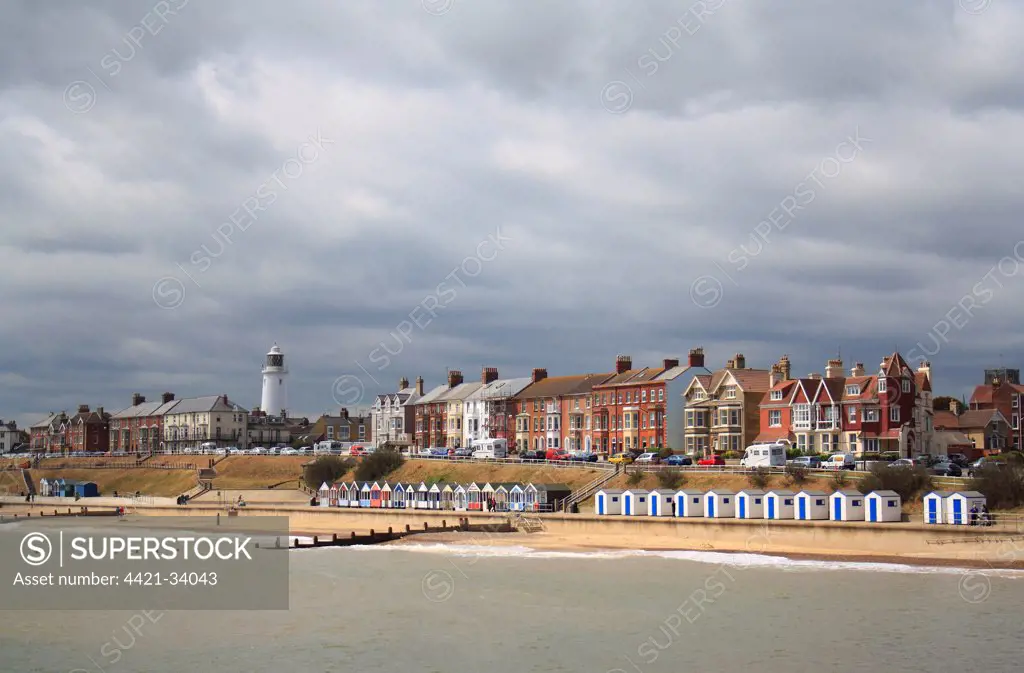 View of seaside town and stormclouds, Southwold, Suffolk, England, may