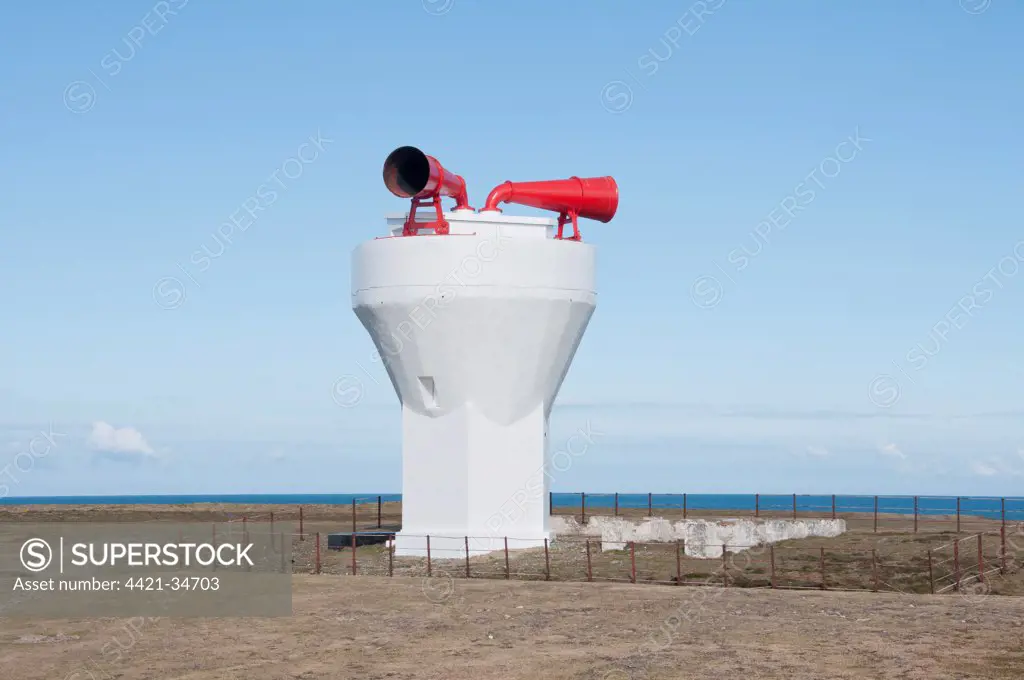 View of coastal fog signal, Point of Ayre Lighthouse, Point of Ayre, Isle of Man, august