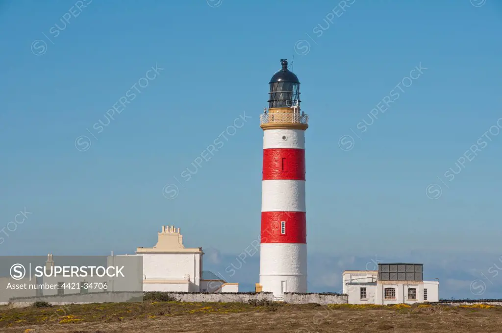 View of coastal lighthouse, Point of Ayre Lighthouse, Point of Ayre, Isle of Man, august
