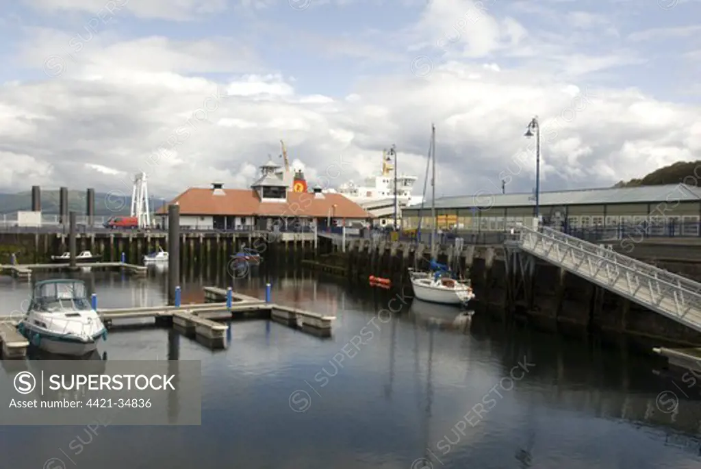 View of harbour in coastal town, Rothesay, Isle of Bute, Argyll and Bute, Scotland, july