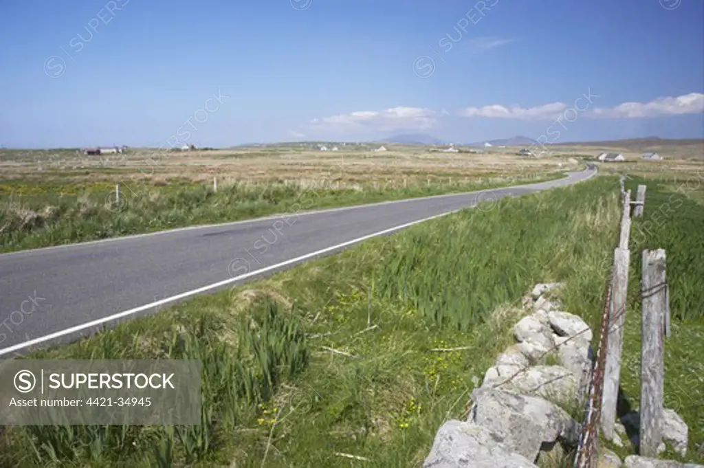 View of rural road, South Uist, Outer Hebrides, Scotland