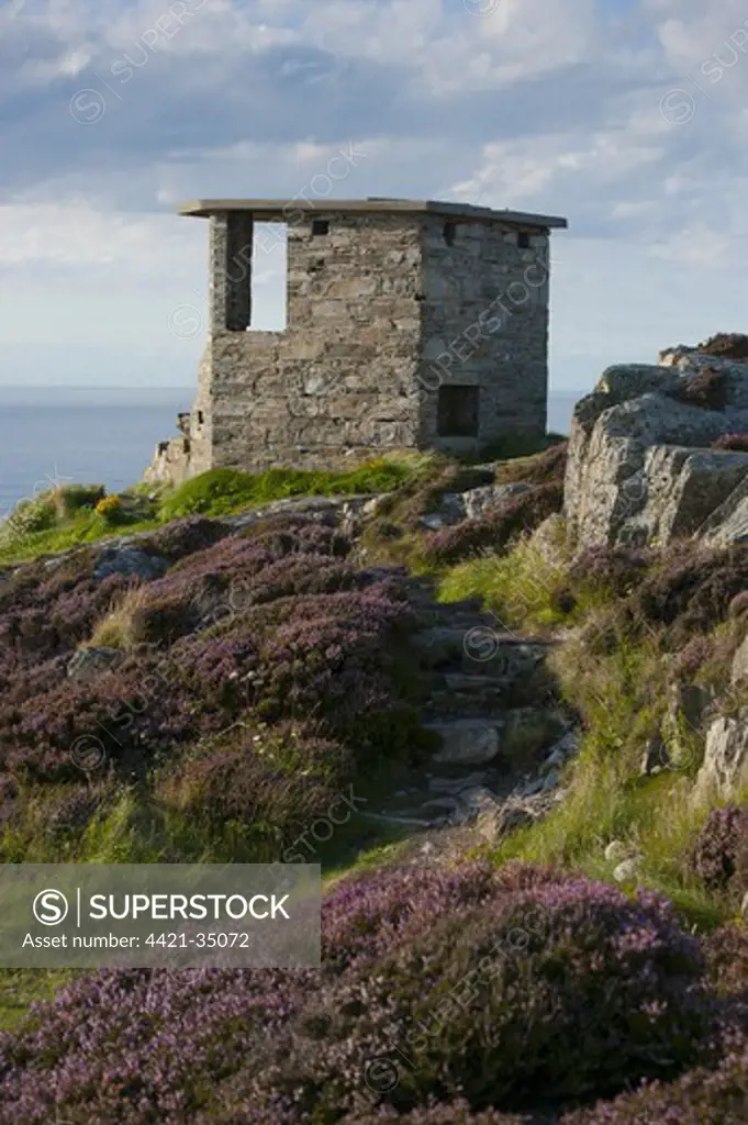 Lookout point (built in 1868) overlooking sea, near South Stack Cliffs, Anglesey, Wales, august