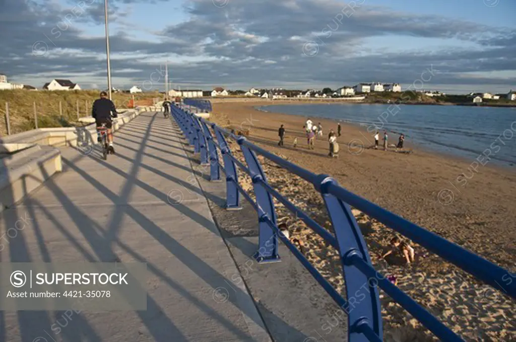 Promenade and beach at sunset, Trearddur Bay, Holy Island, Anglesey, Wales, august
