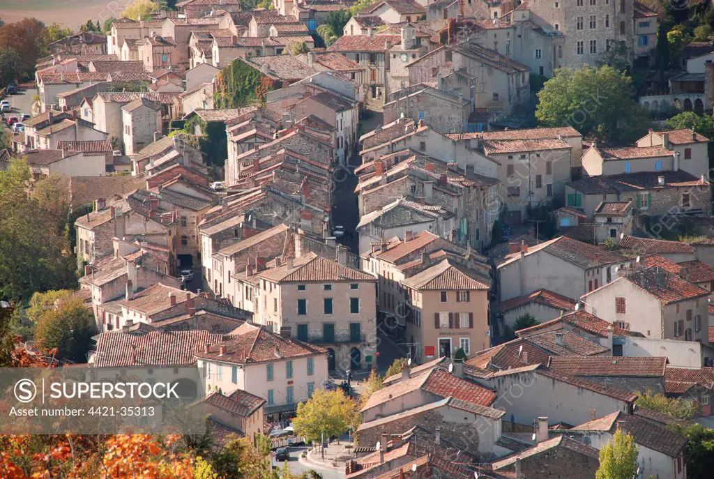Buildings in medieval bastide town, Cordes-sur-Ciel, Cerou Valley, Tarn, Midi-Pyrenees, France, october