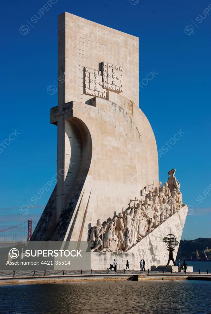Monument on city riverbank, Monument to the Discoveries (Padrao dos Descobrimentos), Tagus River, Belem, Lisbon, Portugal, november
