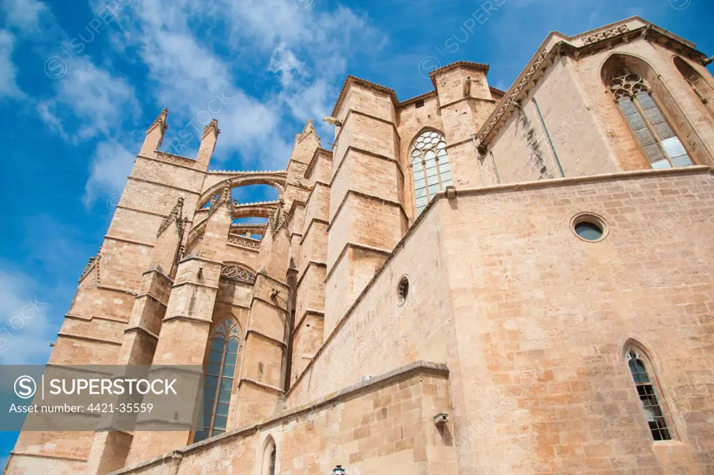 Gothic Roman Catholic cathedral, Cathedral of Santa Maria of Palma, Palma, Majorca, Balearic Islands, Spain, September