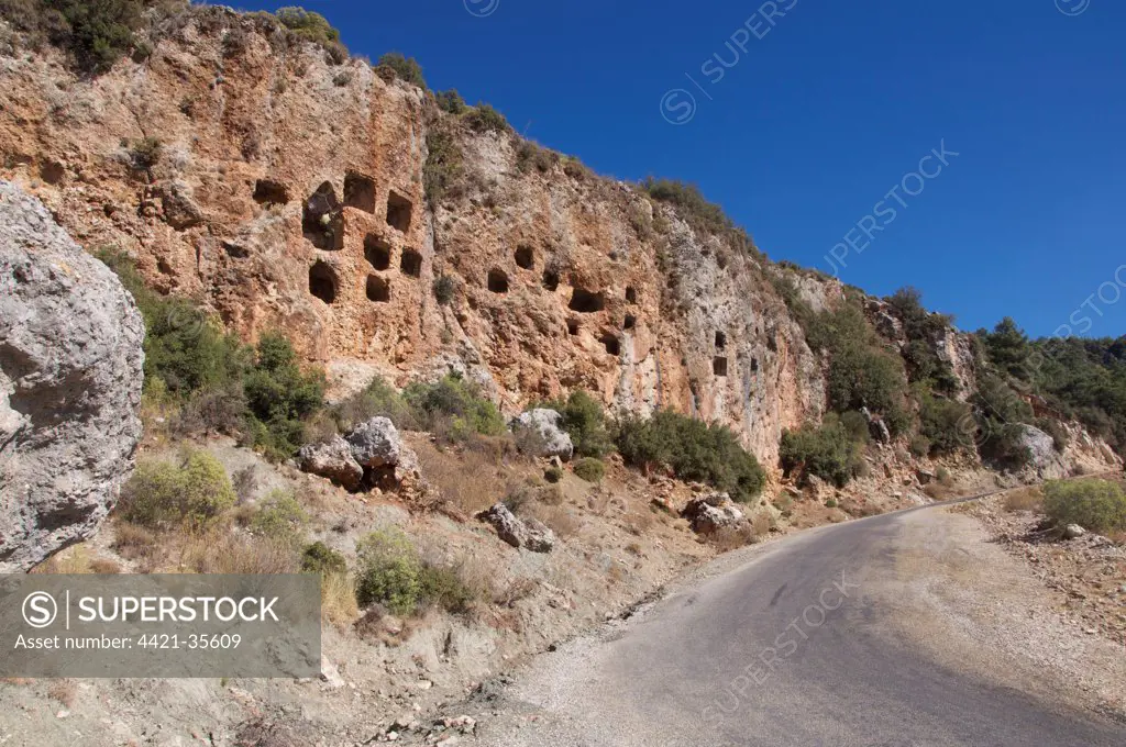 Tombs in roadside cliff, Islamlar, Antalya Province, Turkey, october