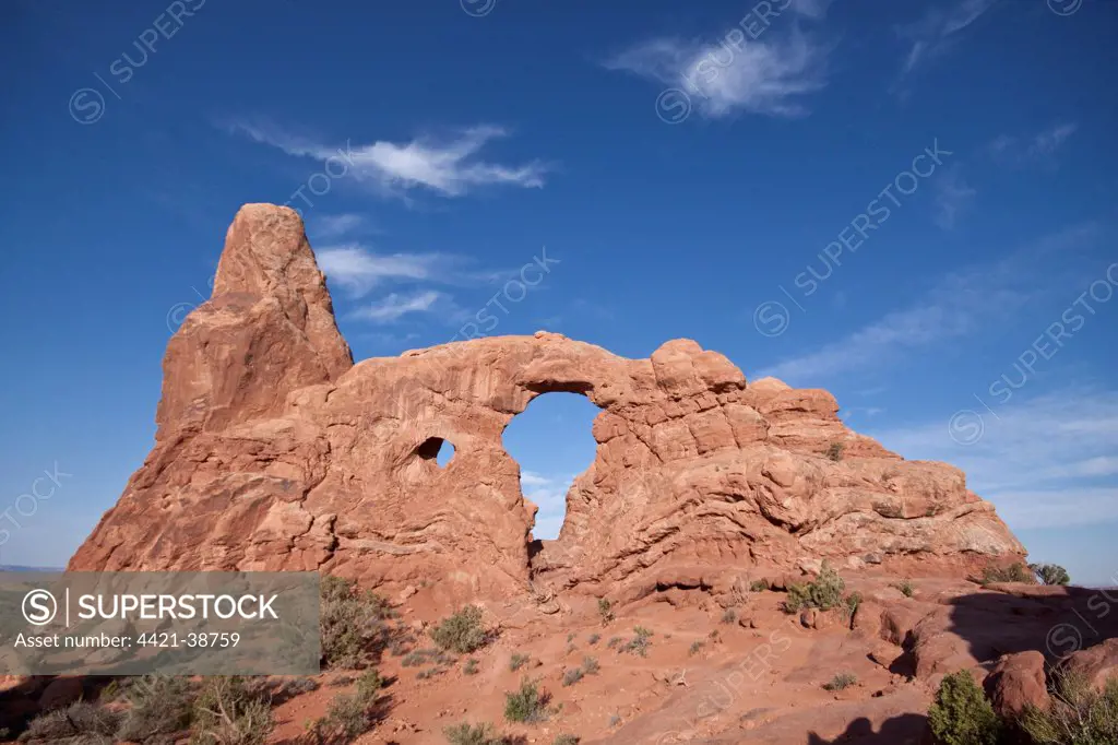 Turret Arch made of Entrada Sand stone at Arches National Park, Utah, America.