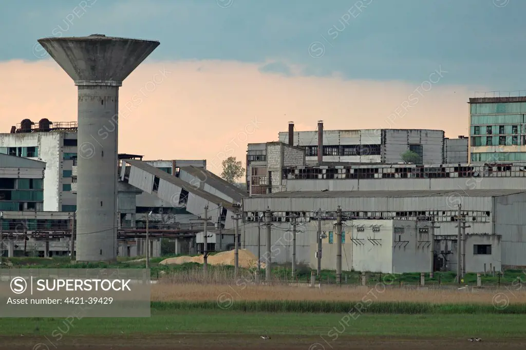 Derelict factory buildings, Vadu, Dobrogea, Romania, may