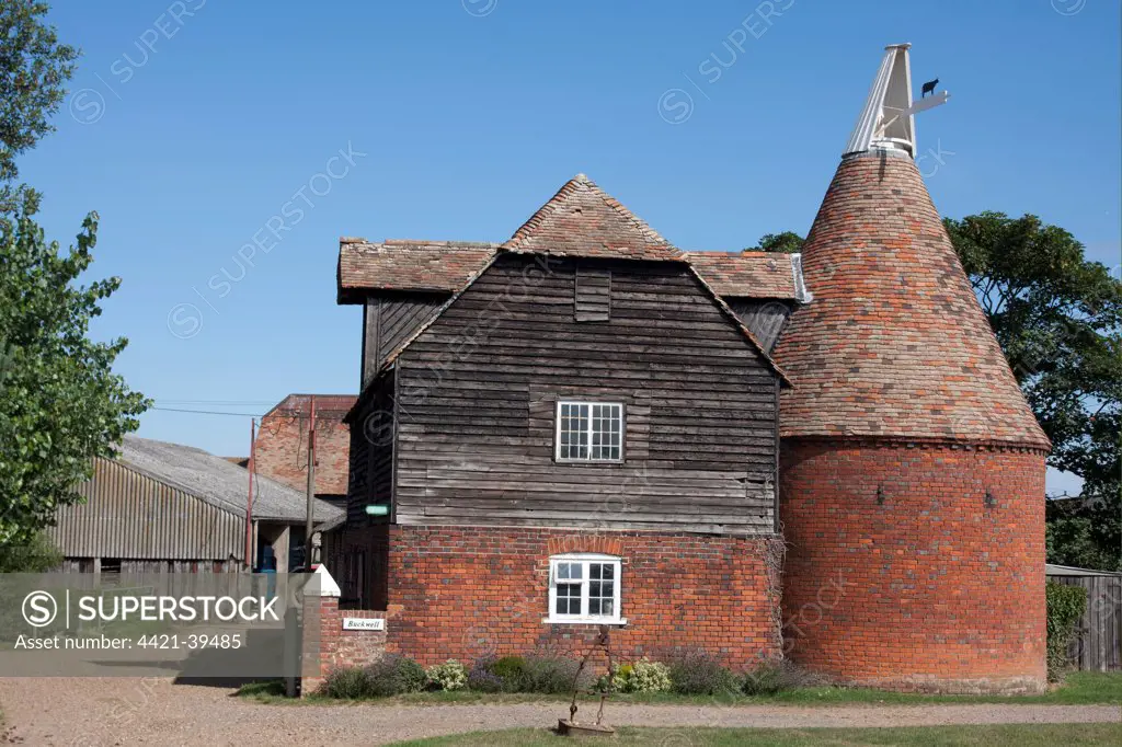 Oast house and farmyard, Buckwell Oast near Sturry, Kent, England, july