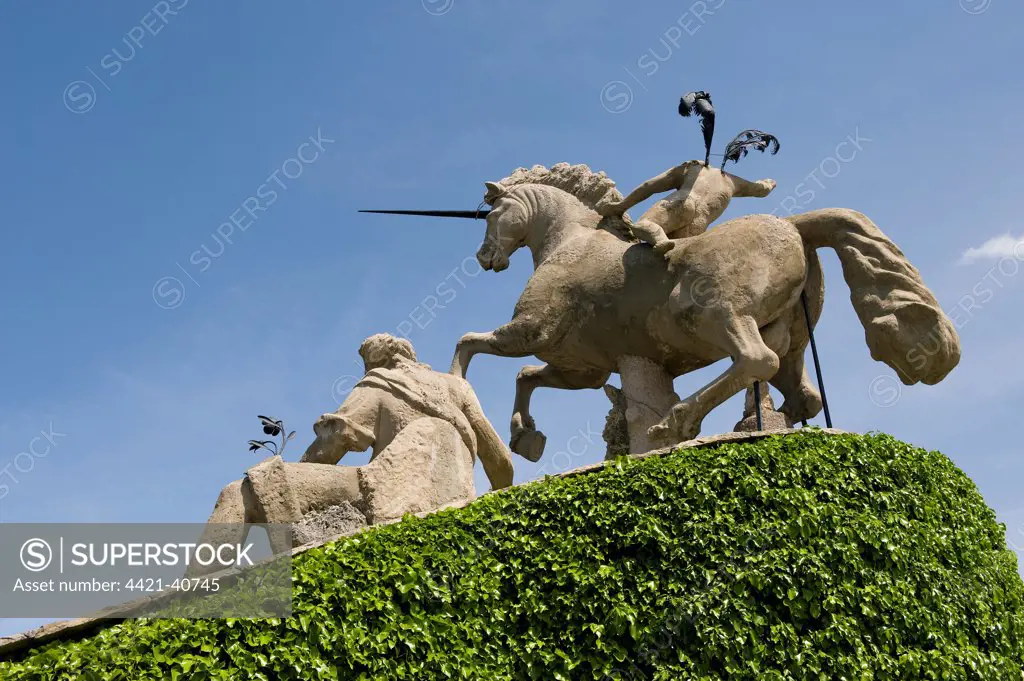 Unicorn statue in Italianate style garden, Isola Bella, Lake Maggiore, Piedmont, Italy