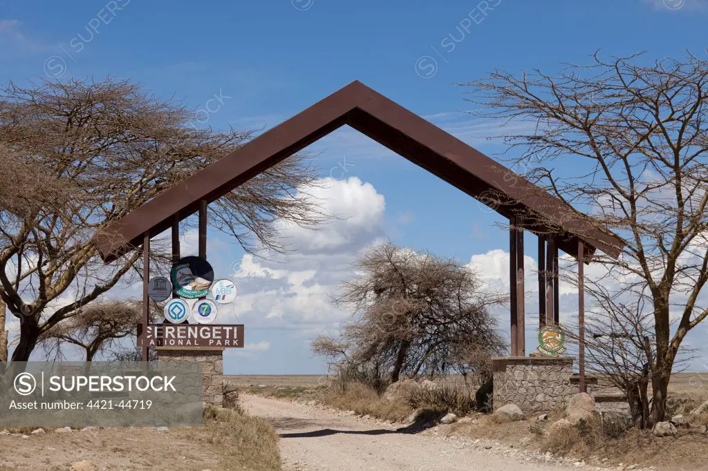 Entrance gate to national park, Serengeti N.P., Tanzania, December