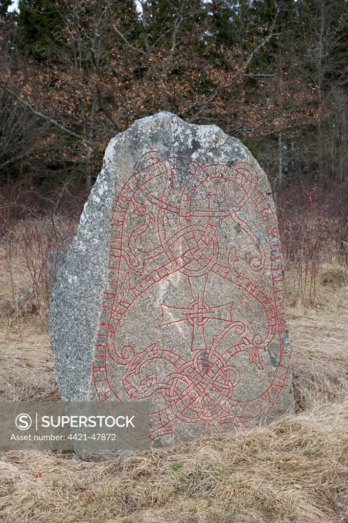 Rune stone, Enberga, Uppland, Sweden, april