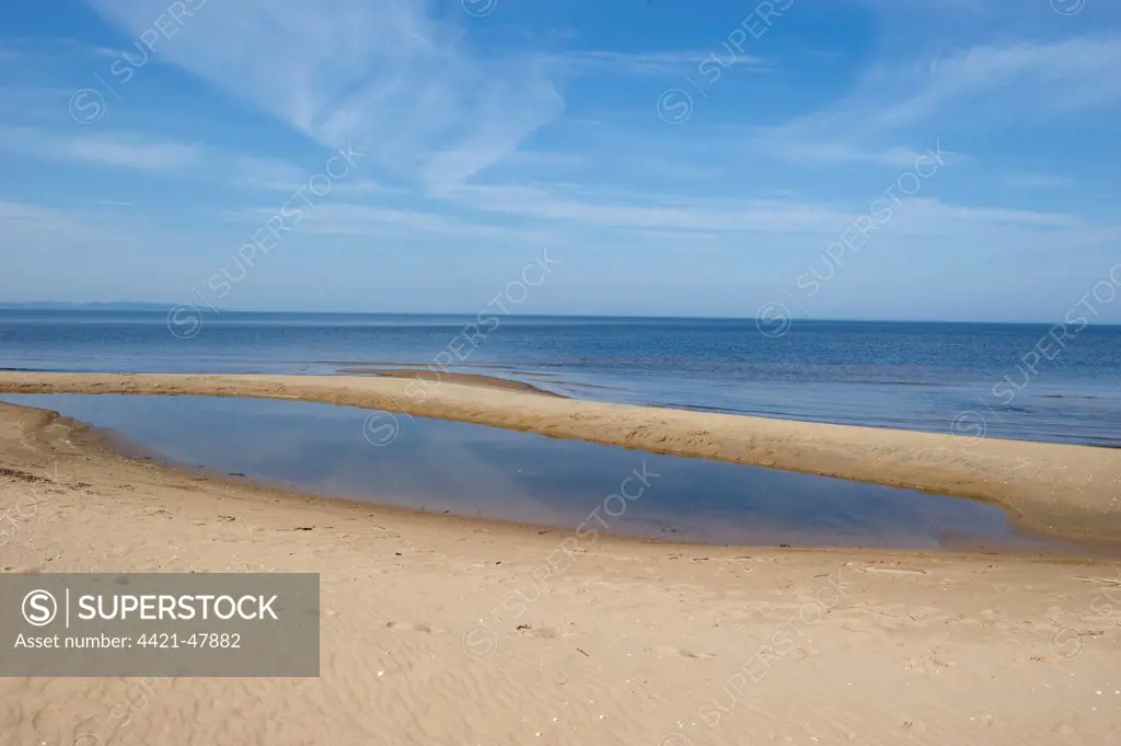 View of sandy beach and sea, Bay of Laholm, Halland County, Sweden, may